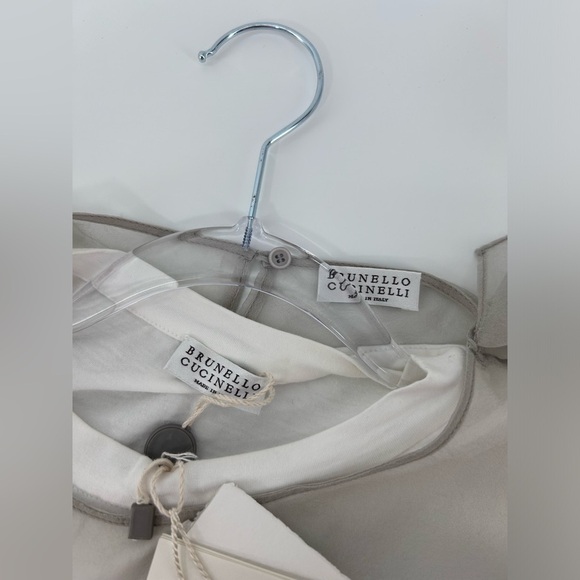 Brunello Cucinelli Womens Taupe Silk Chiffon  Overlay With Attached T-Shirt Med - Picture 5 of 14